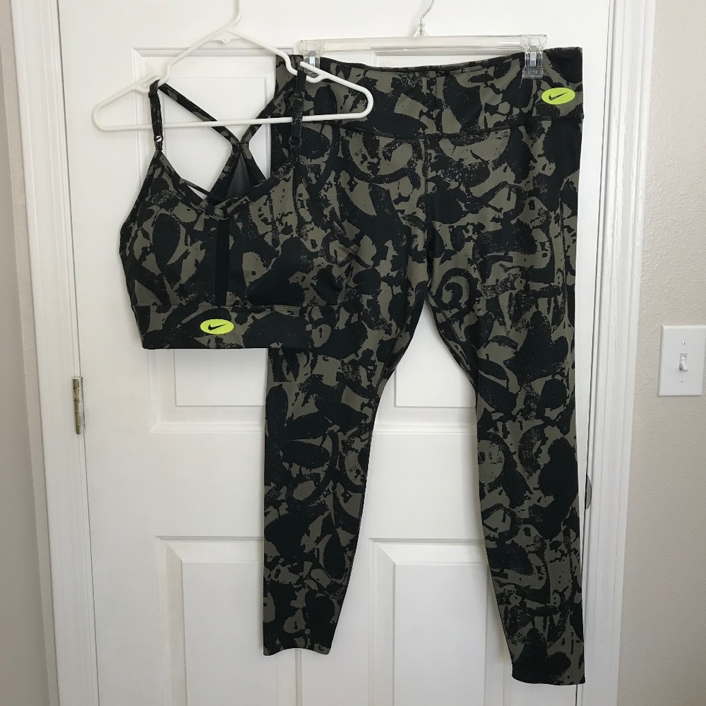 Nike Dri-Fit Indy Icon Clash Sport Bra & Leggings Matching Set Size XXL 2XL